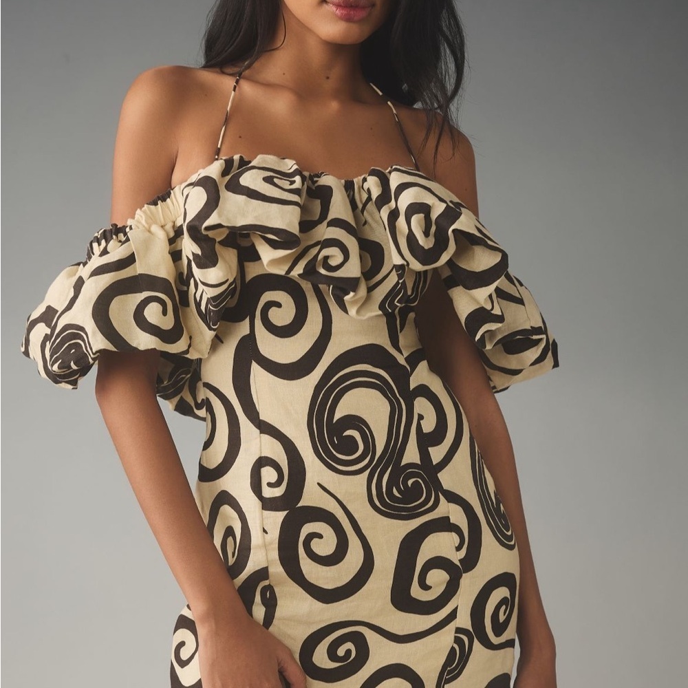 Anthropologie Off Shoulder Linen Mini Dress M NWT The Wolf Gang Boho - Picture 2 of 13